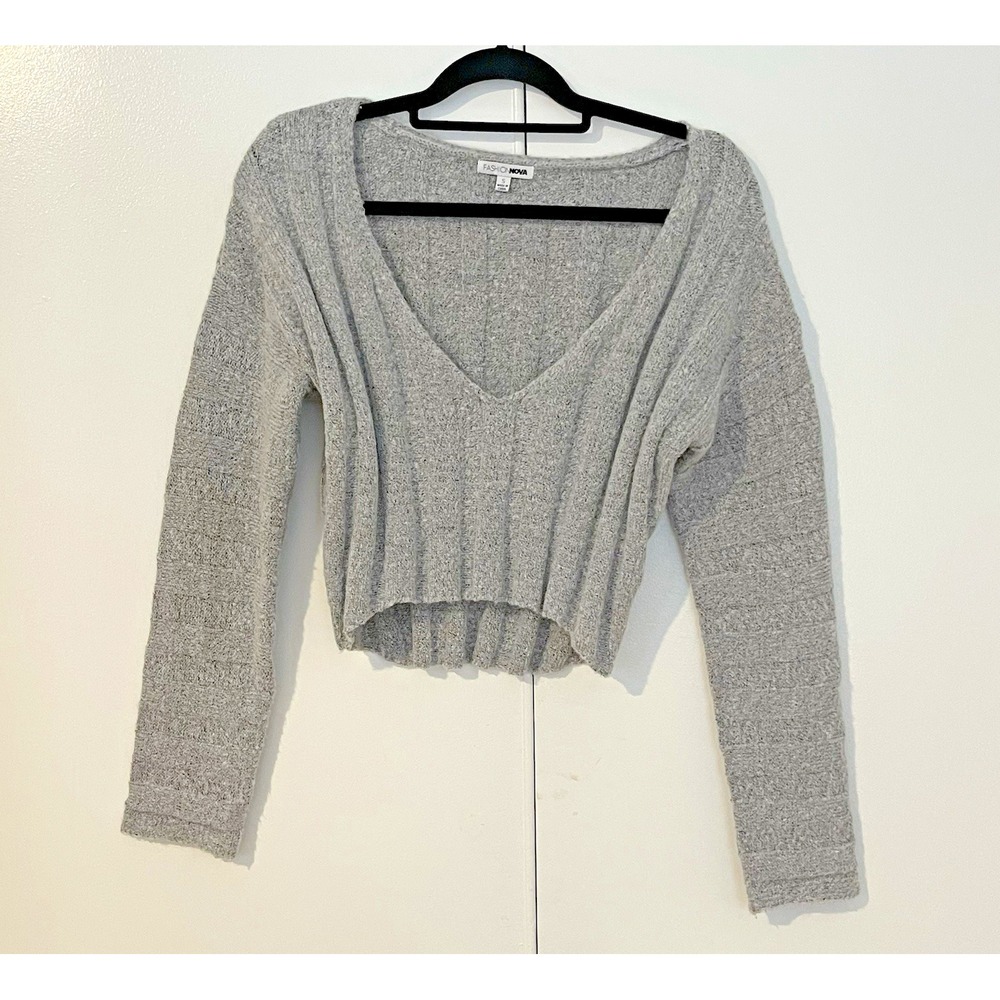 Y2K CROPPED Low cut‎ V NECK SWEATER Long sleeved